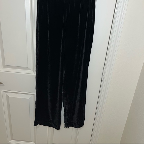 Wide leg Black velour pants Velvet by Graham & Spencer medium M new nwt elastic - Picture 3 of 7